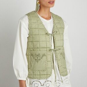 damson madder green gingham reversible vest
